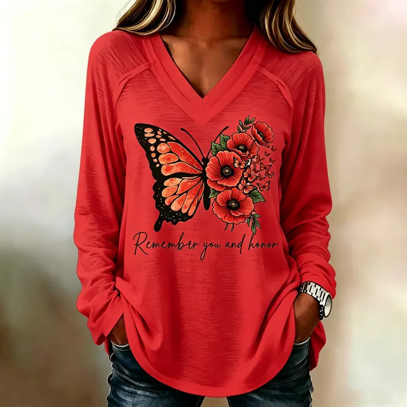 Women's Memorial Day Poppy Art Printed T-Shirt