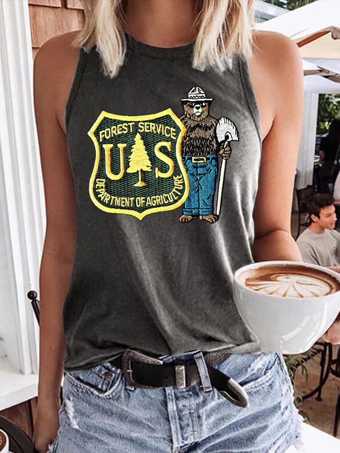Retro Save The Forest Service Print Tops Tank