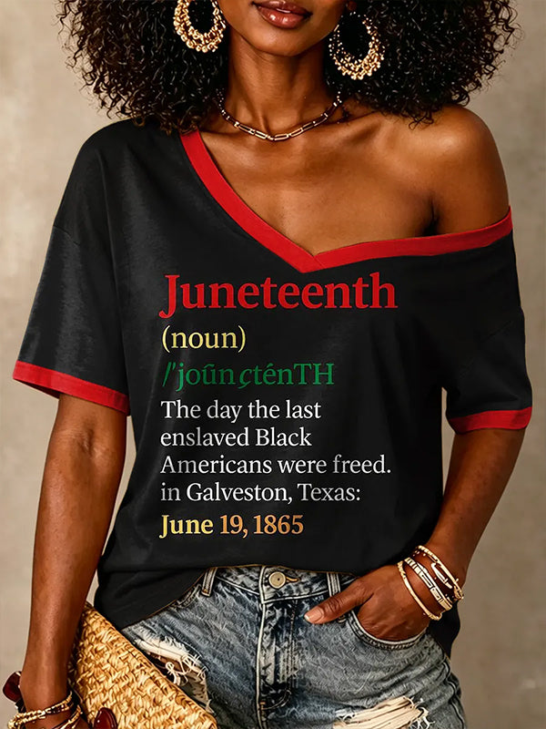 Women's Juneteenth Definition Print Casual V Neck T-Shirt