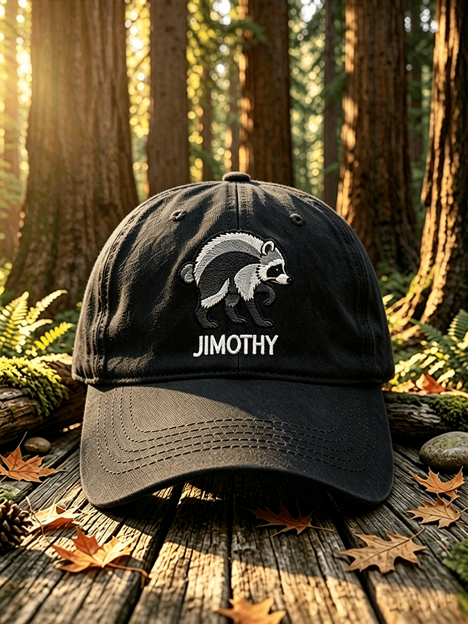 Retro Jimothy Raccoon Print Baseball Cap