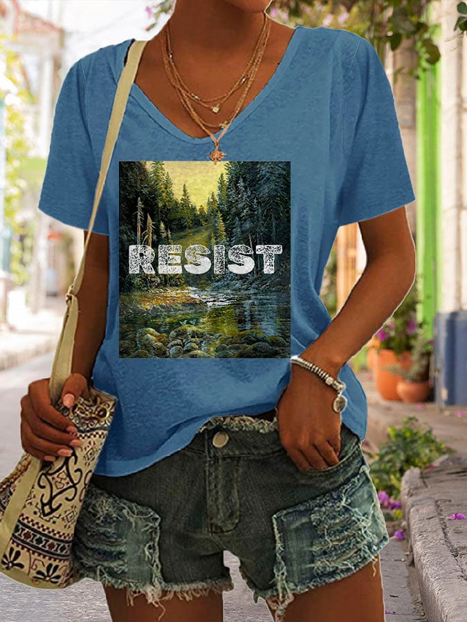 Women's Resist Print V Neck T-Shirt