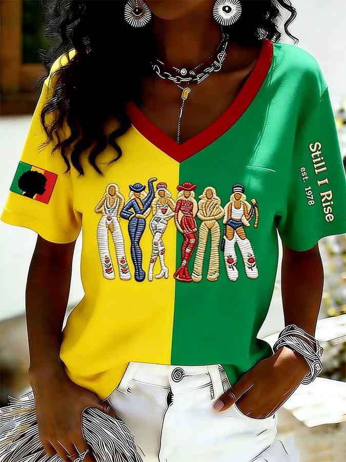 Women's Feminist Slogan Juneteenth Print V-Neck Top
