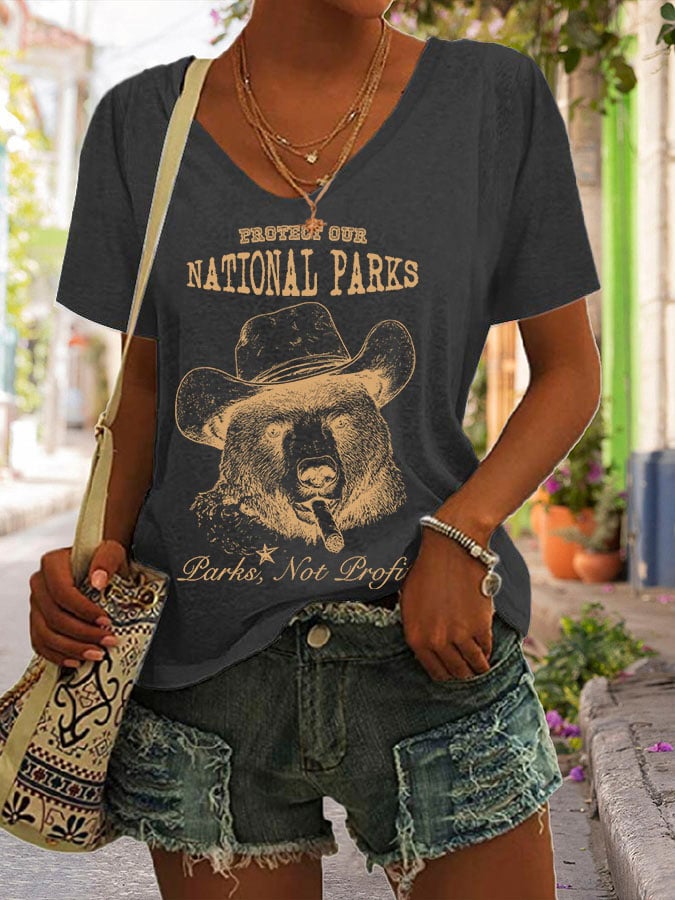 Women's Protect Our National Parks Print V Neck T-Shirt