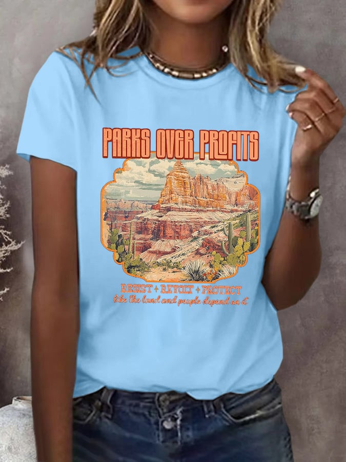 Women's Protect National Parks Printed Casual T-shirt