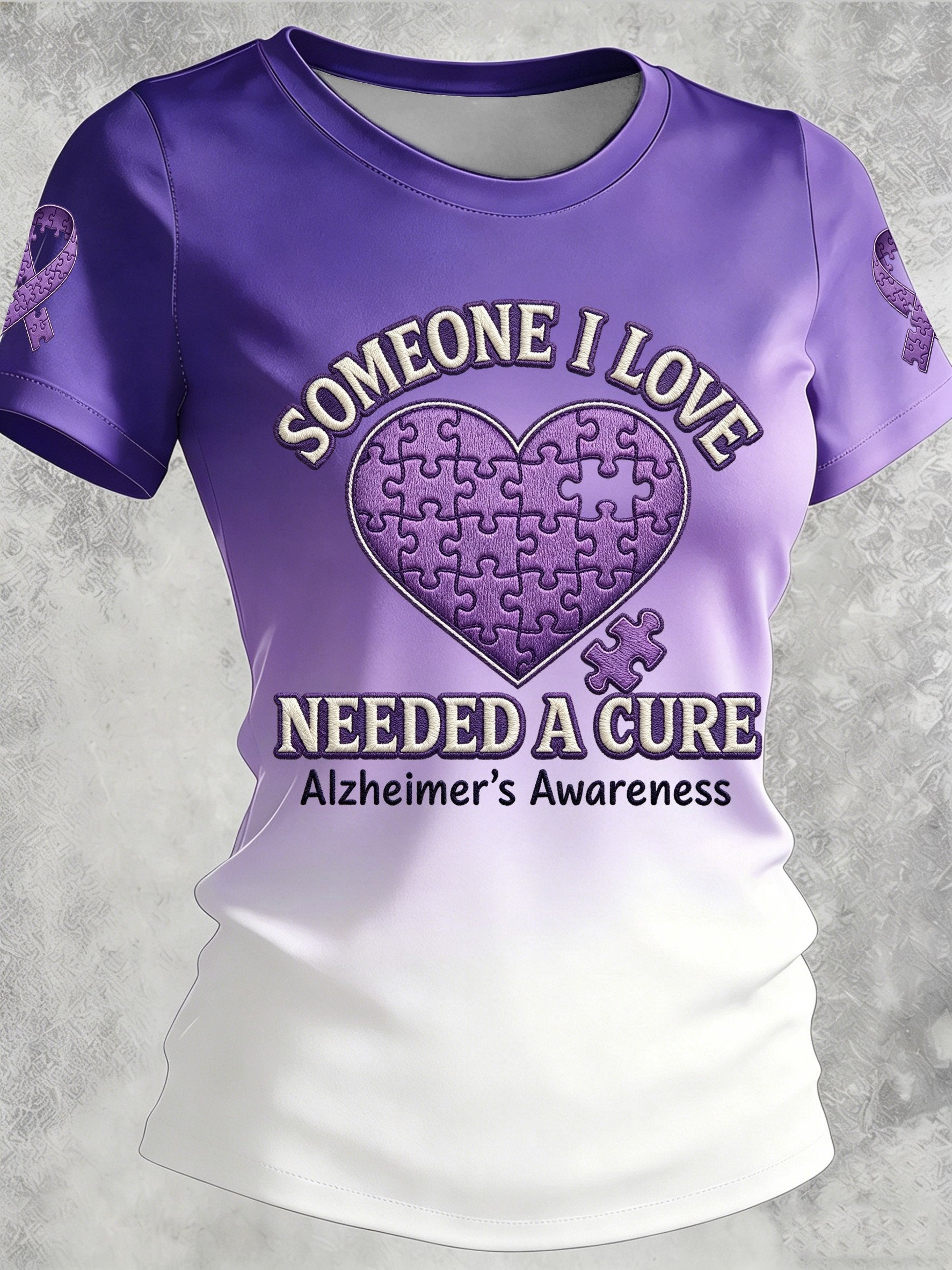 Women's Alzheimer's Awareness Print Casual Crewneck Top