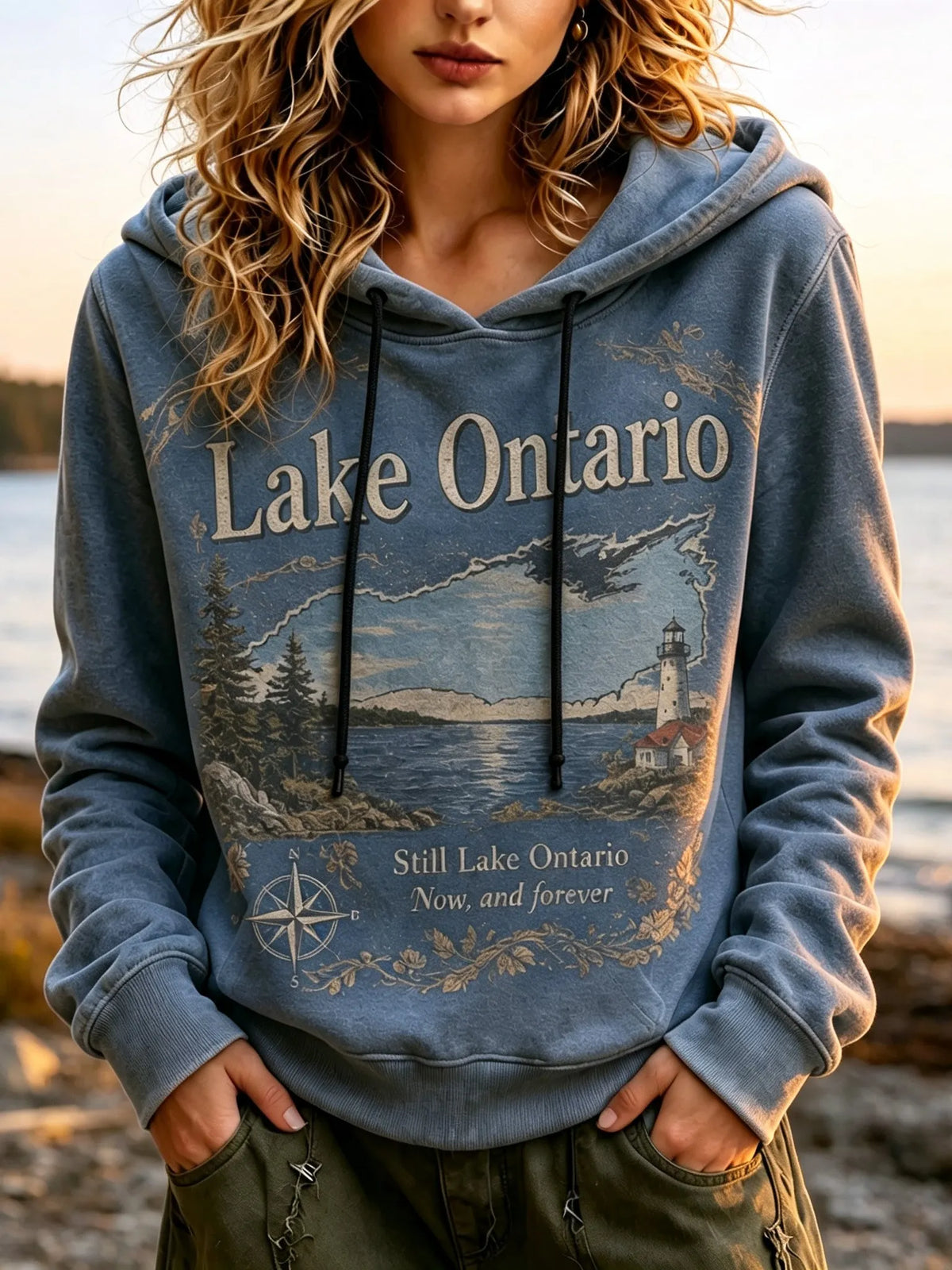 Women's Retro Lake Ontario Print Hoodie