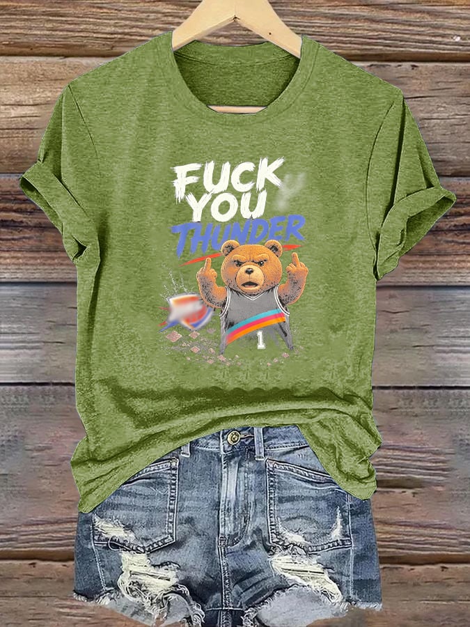 Women's  Cute Little Bear Print Round Neck T-shirt