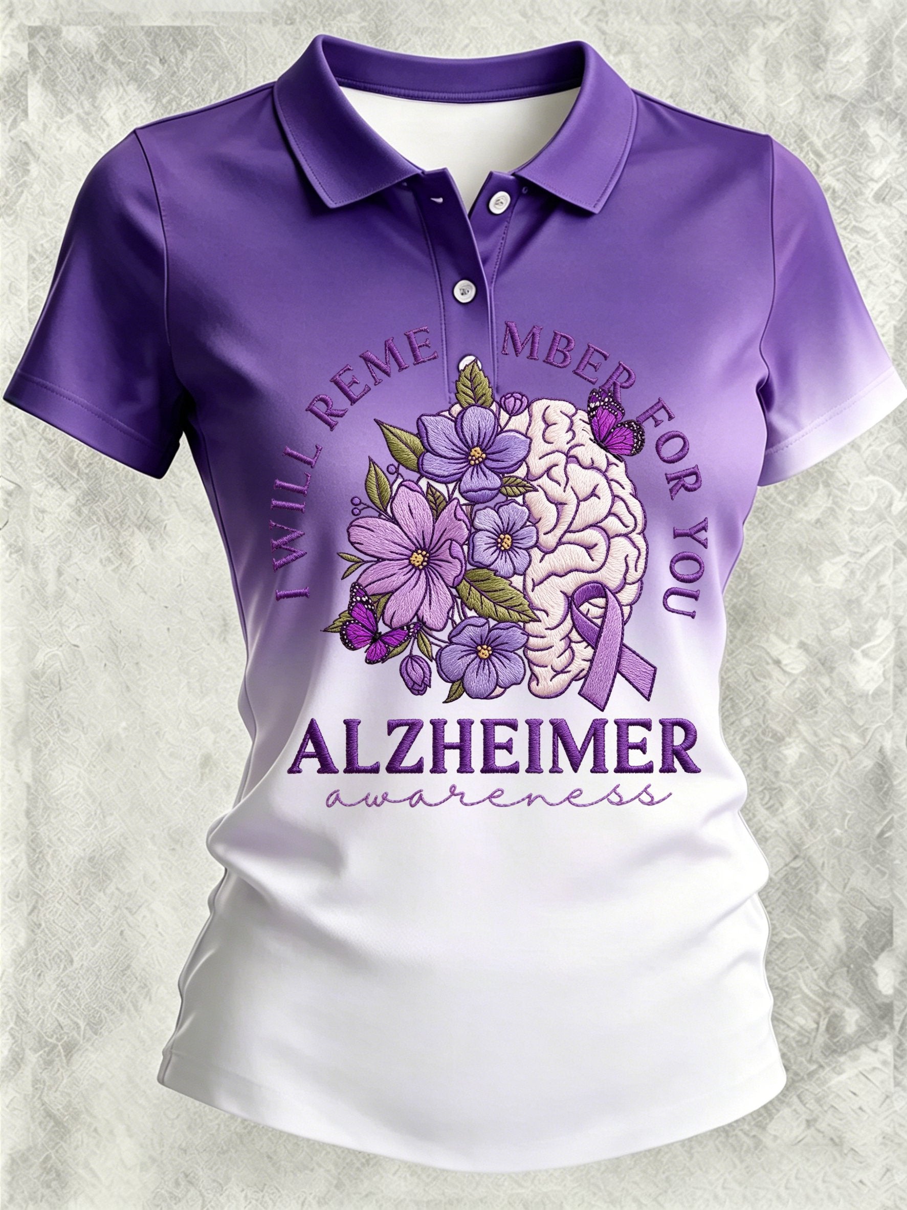 Women's Alzheimer's Awareness Print Polo Shirt
