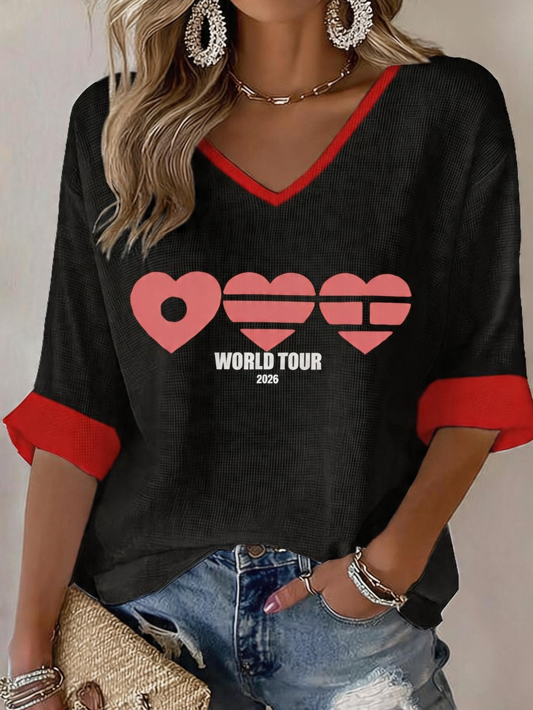 Women's Music Art Print V-Neck Top