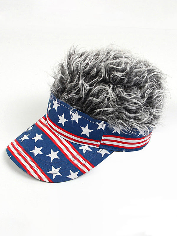 Independence Day Stars And Stripes American Flag Print Fur Wigs Baseball Cap