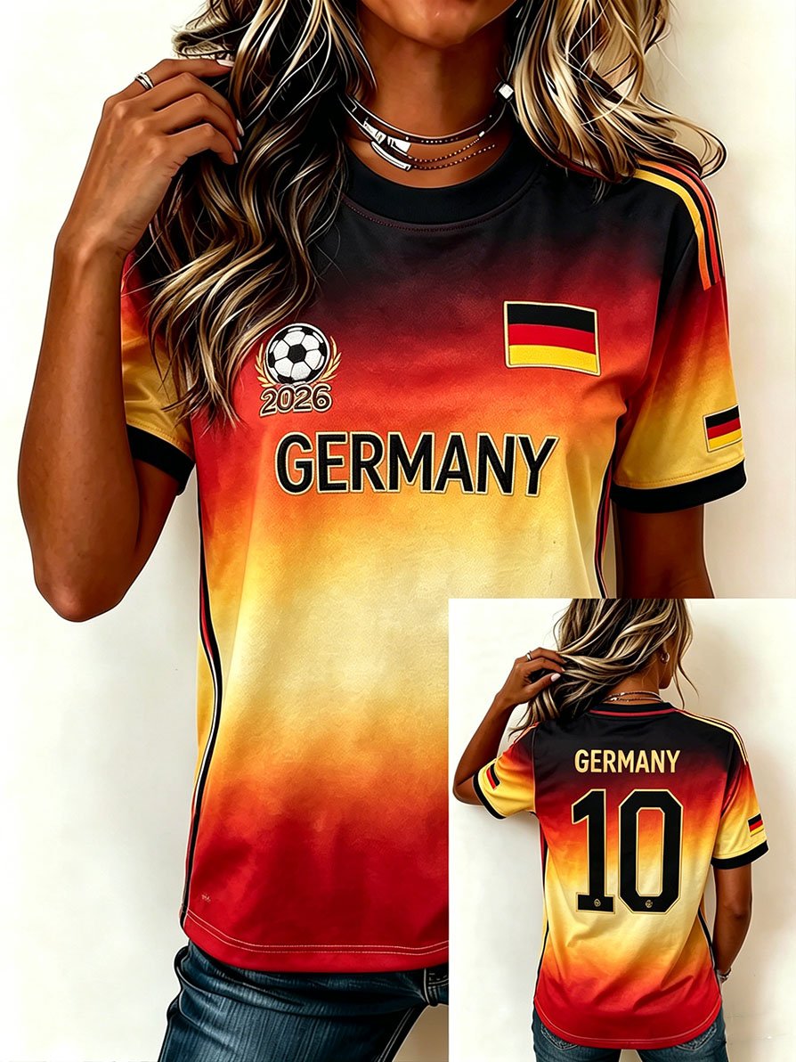Women's Stylish Germany National Football Team Fan T-Shirt – Crew Neck, Short Sleeve