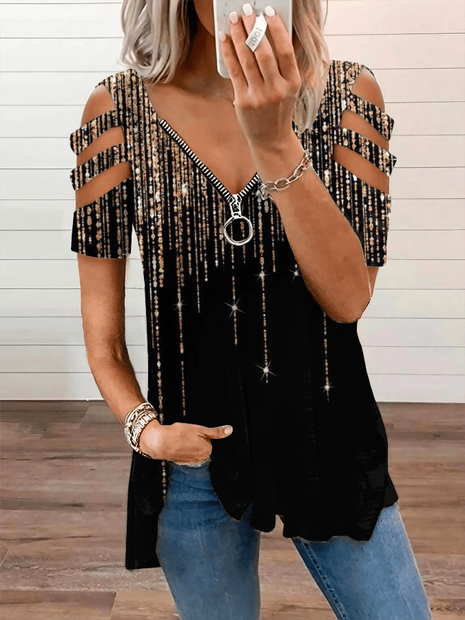 Women's Vintage Sequin Chain Print T-Shirt