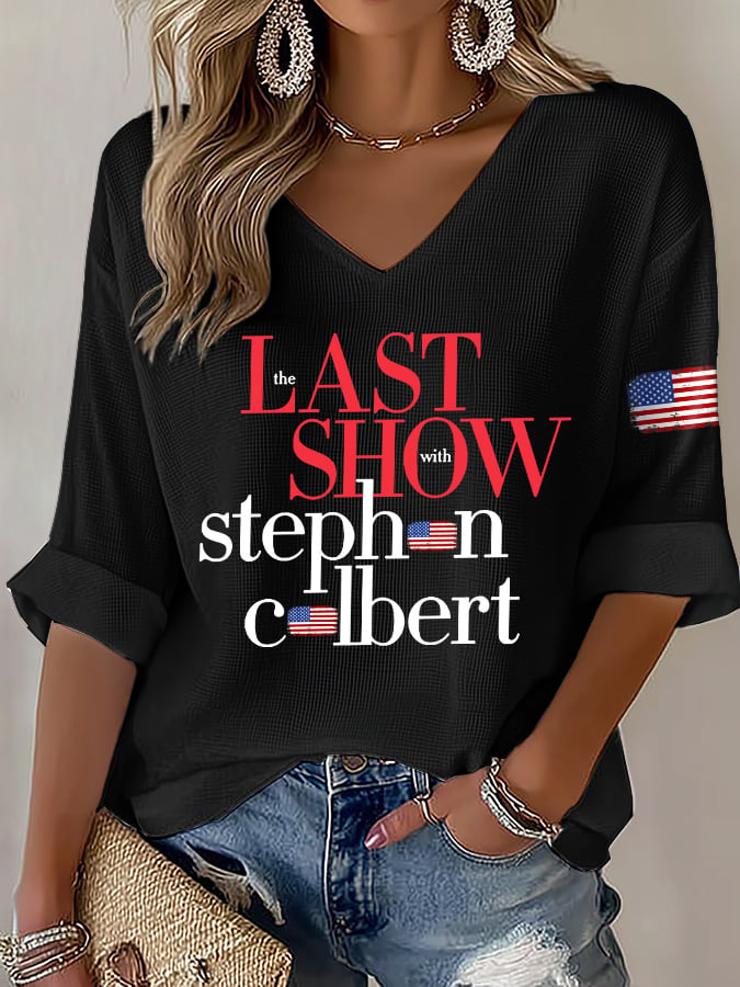 V-Neck Retro Last Show Print T-Shirt