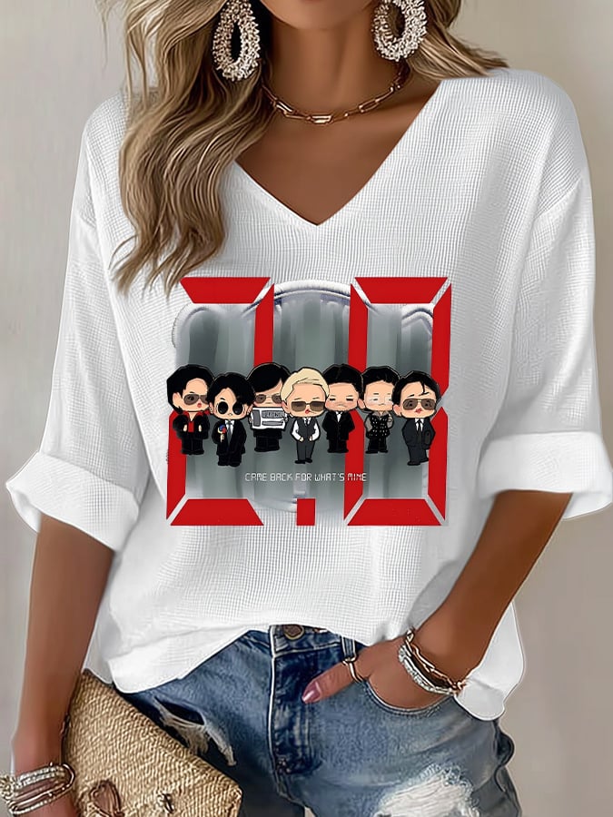 Women's Music Art Print V-Neck Top