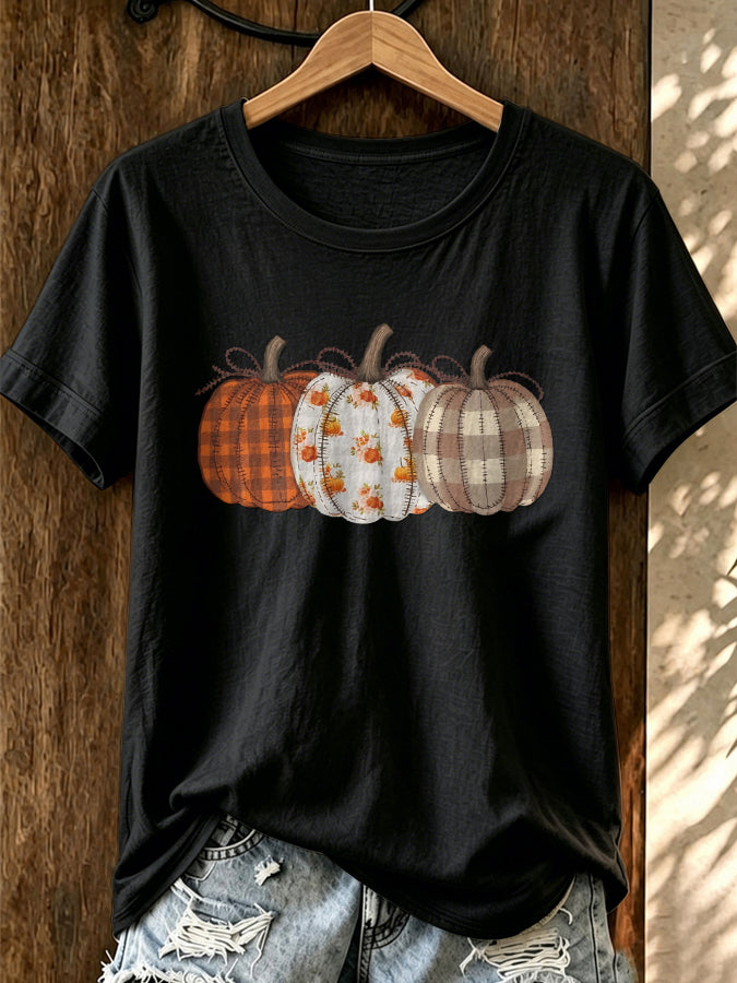 Women'S Autumn Pumpkin Printed Short Sleeved T-Shirt