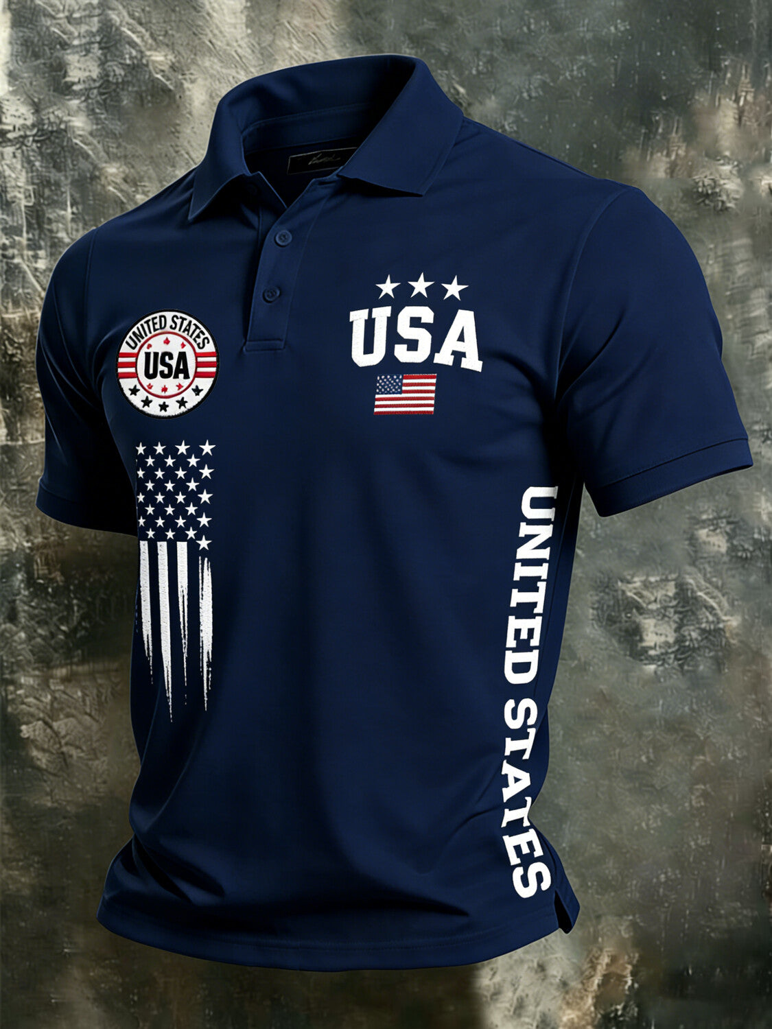 Men's United States USA Flag Print Polo Shirt