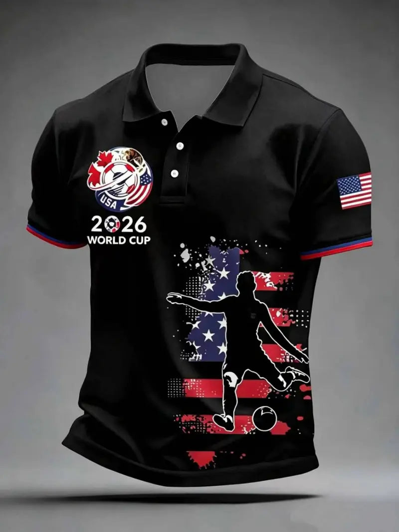 Men's Casual Sports Short Sleeve, 2026 Football & American Flag Pattern
