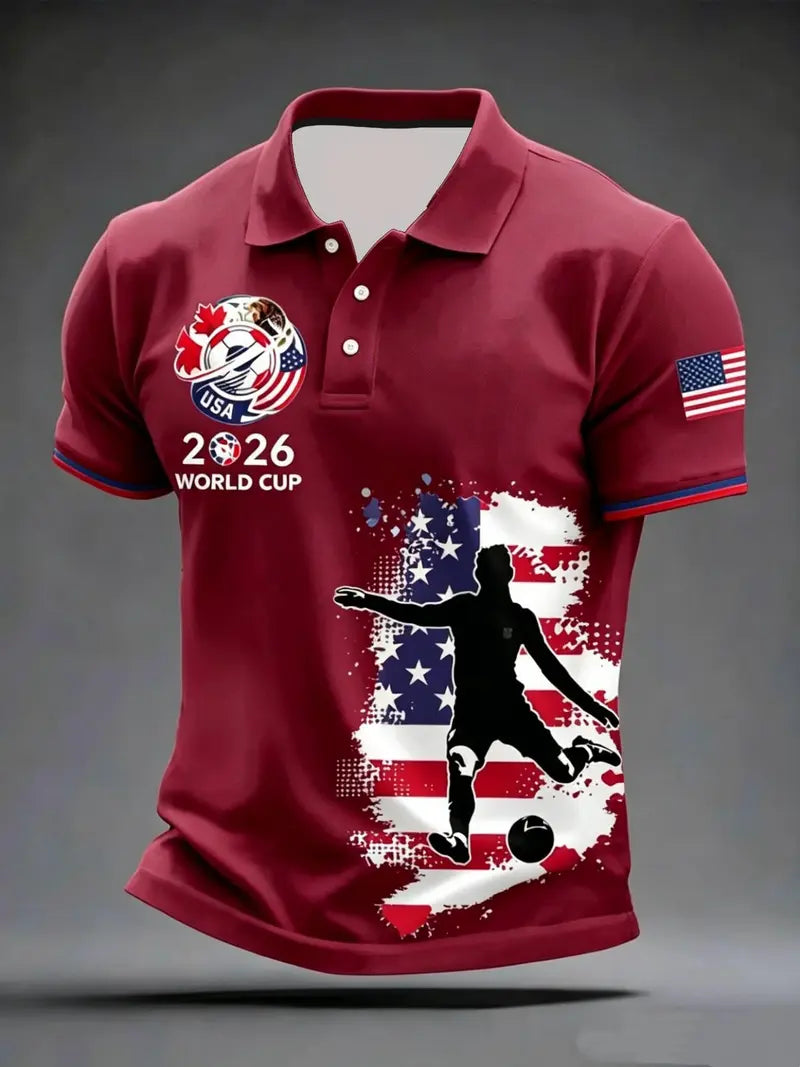 Men's Casual Sports Short Sleeve, 2026 Football & American Flag Pattern