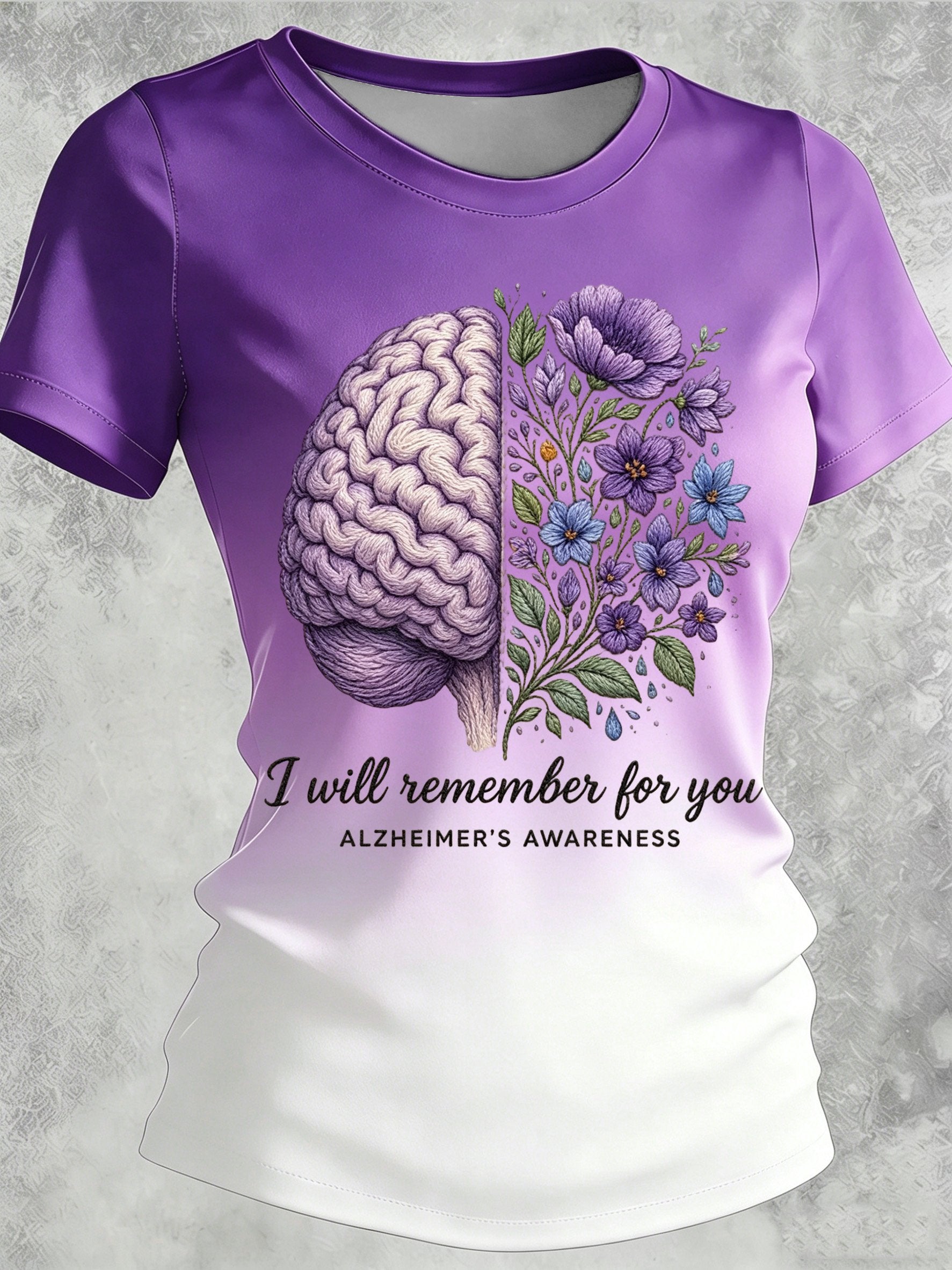 Women's Alzheimer's Awareness Print Casual Crewneck Top