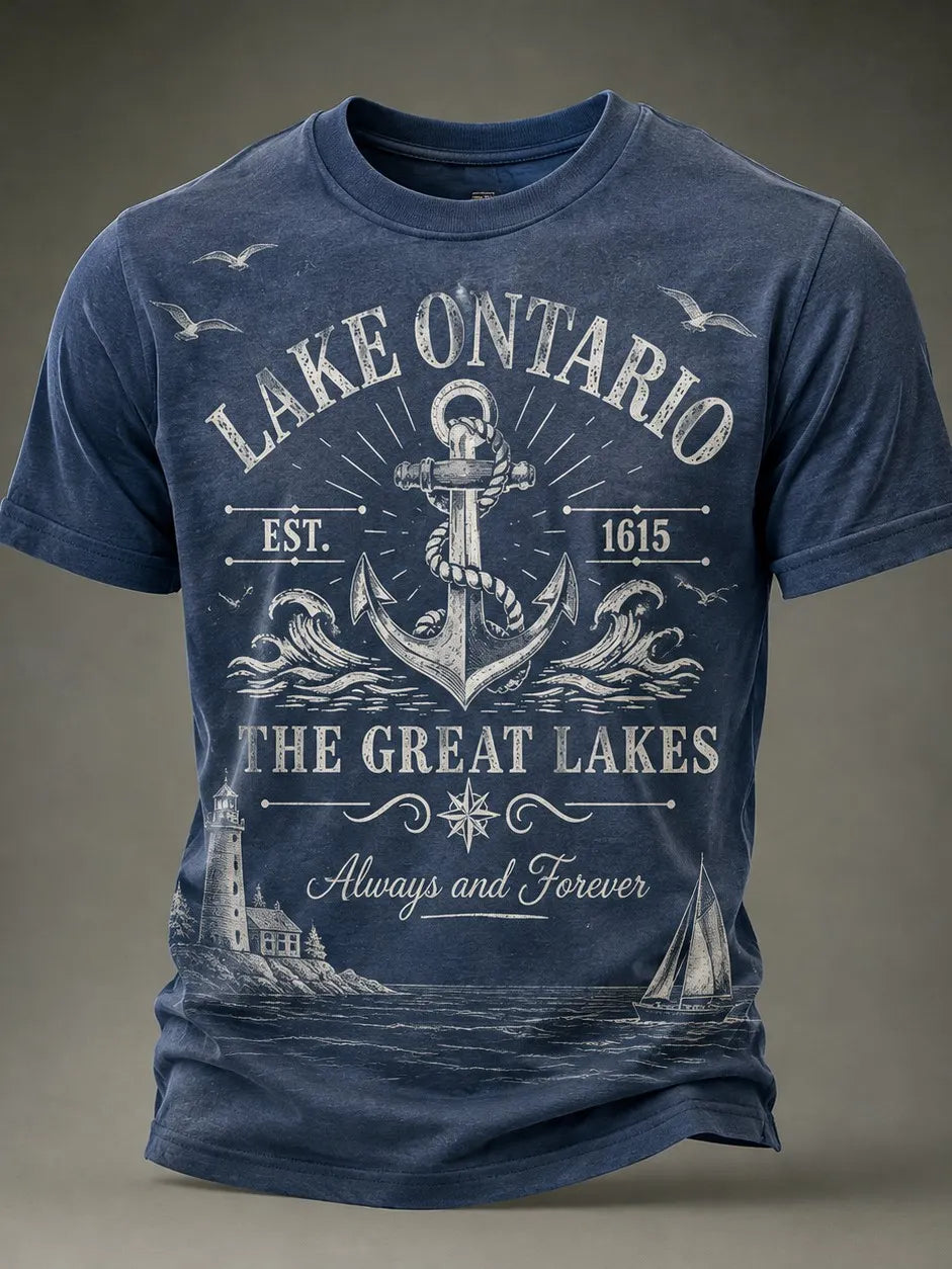 Men's Retro Lake Ontario Print T-shirt