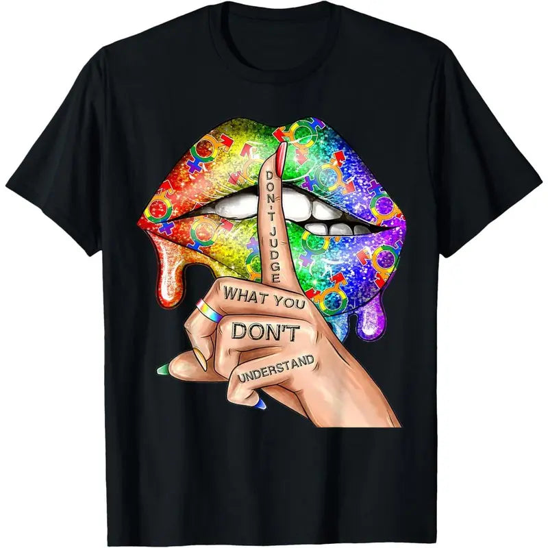 Don't judge things you don't understand. LGBT Pride Lips Pattern T-shirt