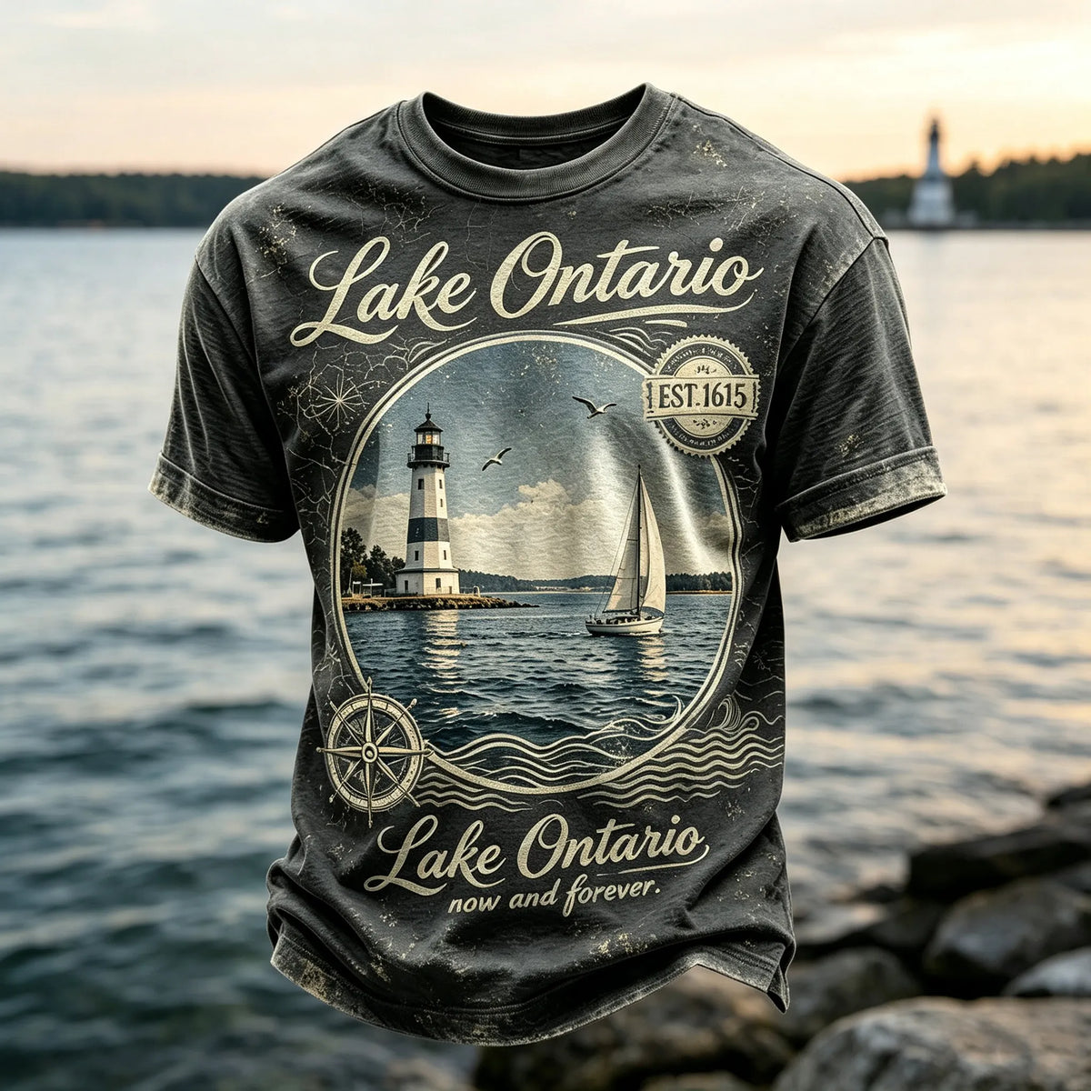 Men's Retro Lake Ontario Print T-shirt