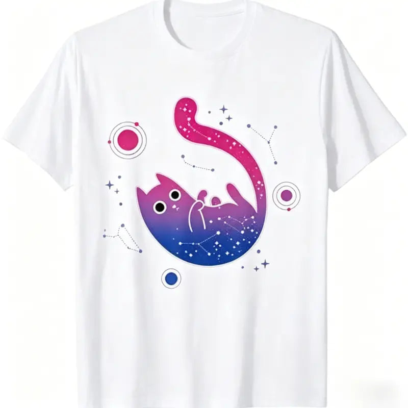 Bisexual Cat Galaxy Space LGBT Bi Pride Month Flag, Gay LGBT T-Shirt