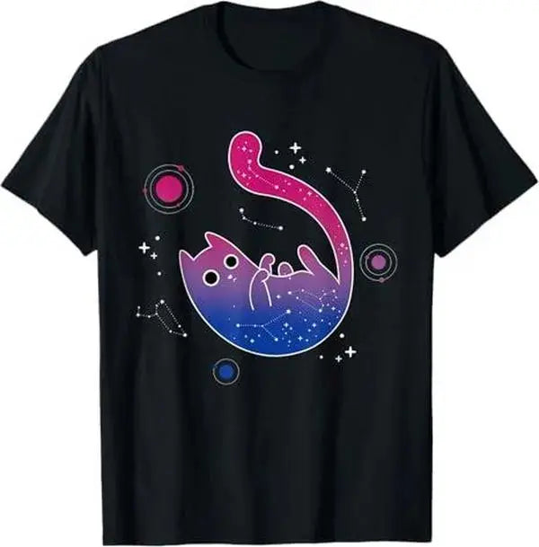 Bisexual Cat Galaxy Space LGBT Bi Pride Month Flag, Gay LGBT T-Shirt