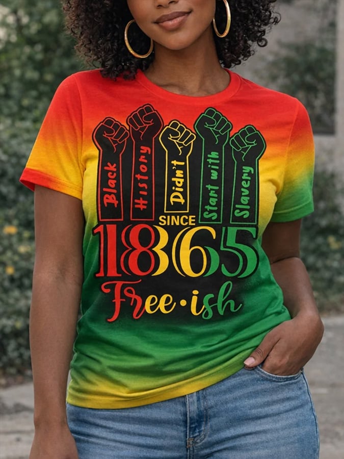 Women's Black Juneteenth Print Casuasl T-Shirt