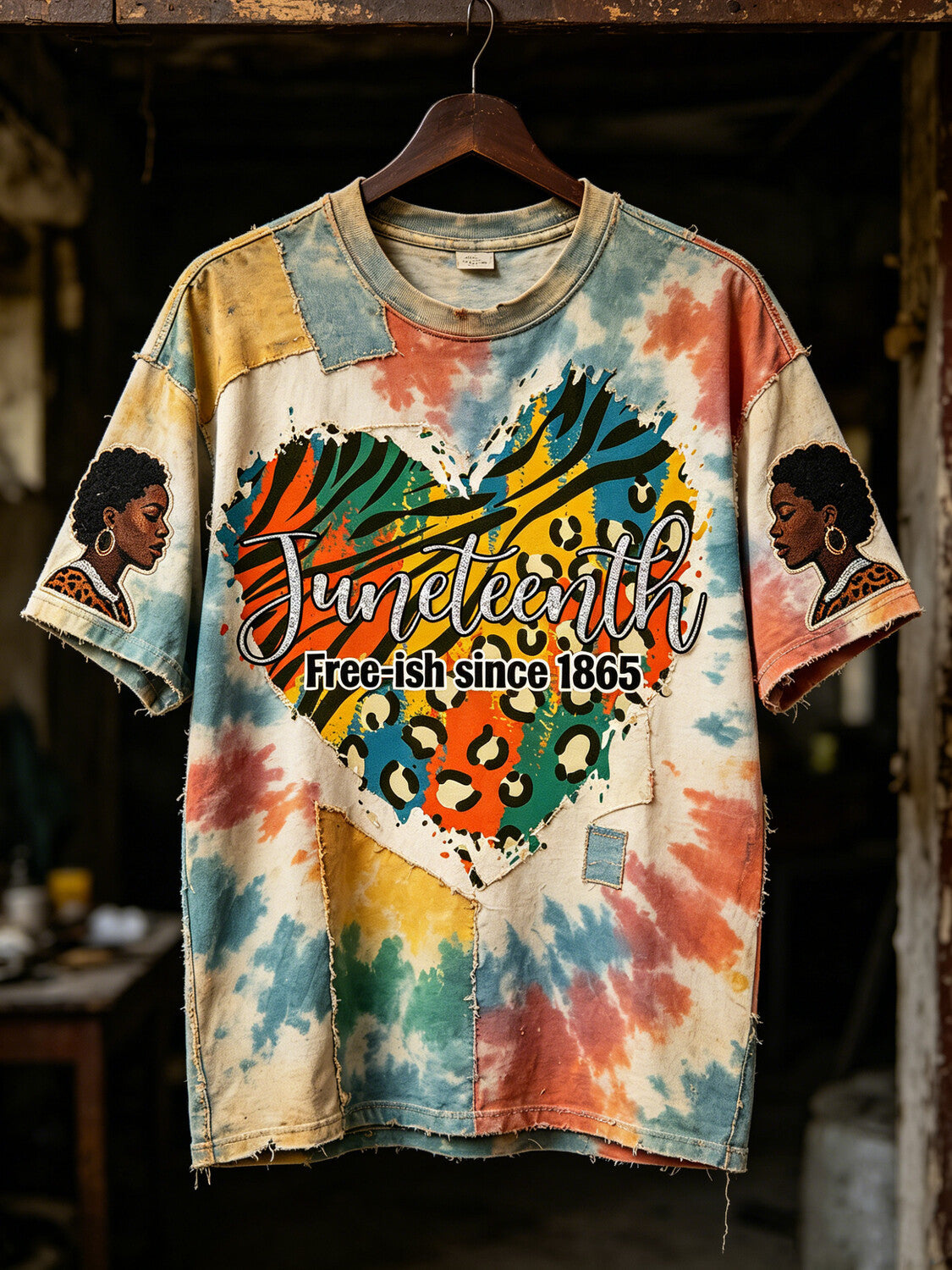 Women's Juneteenth Free-ish Since 1865 Tie-Dye Art Print Casual T-Shirt