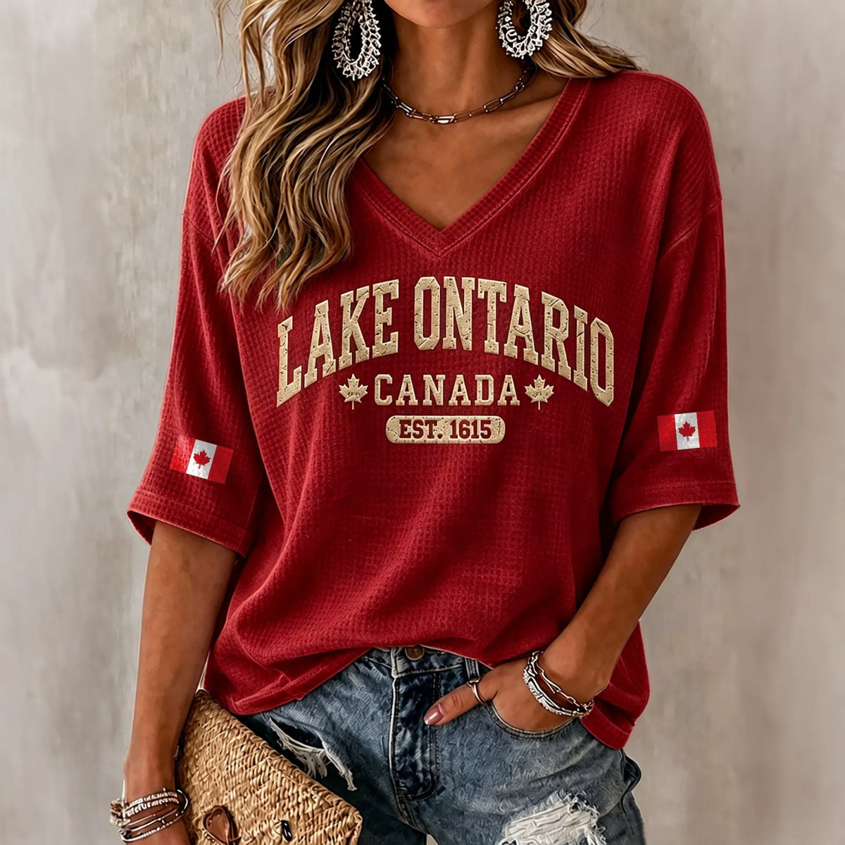 Women's Retro 1615 Ontario Printed Mid-sleeve T-shirt