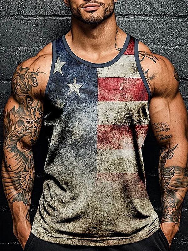 Men's American Flag Anniversary Independence Day Art Print Tank Top