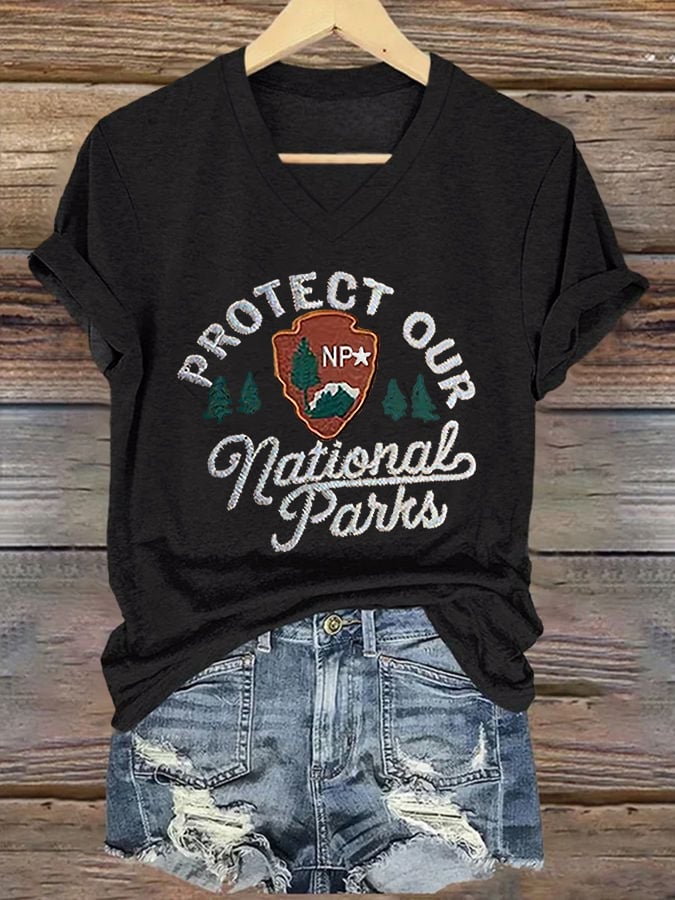 Women's Protect National Parks Print V-Neck T-Shirt