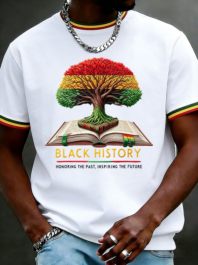 Men's Juneteenth Black History Tree Printed Casual T-shirt