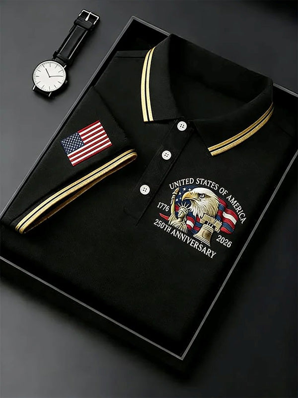 Men's United States Of America Anniversary Eagle Print Casual Polo Shirt