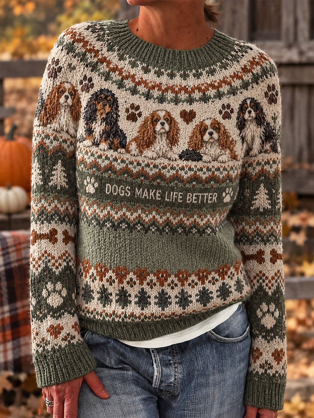 Women's Dog Pattern Autumn and Winter Leisure Long Sleeve Sweater