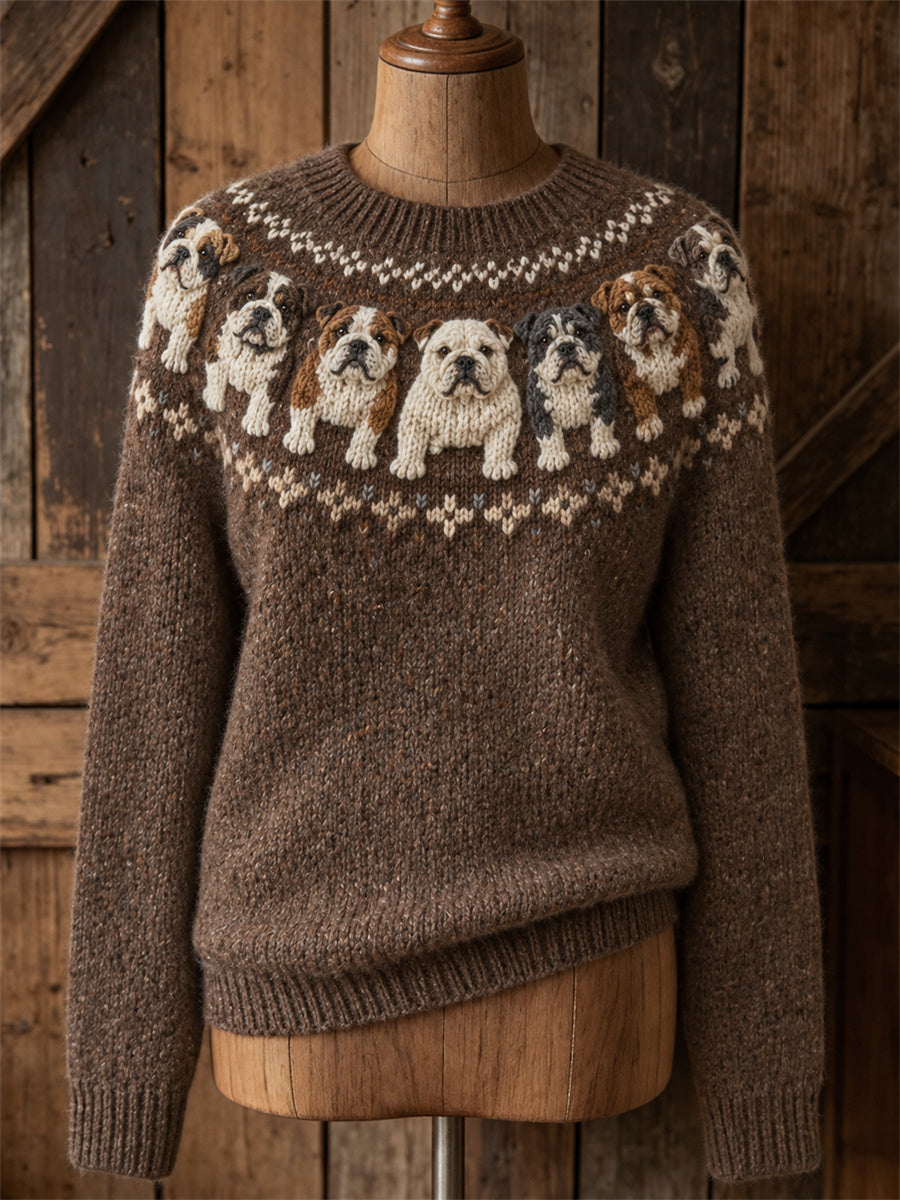 Women's Vintage Bulldogs Yoke Isle Print crew neck sweater