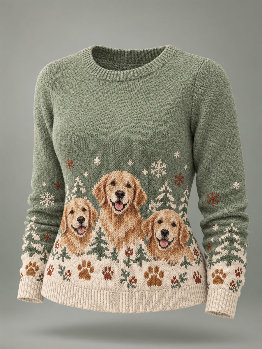 Women's Cute Winter Dogs Print Dog Lovers Casual Sweater