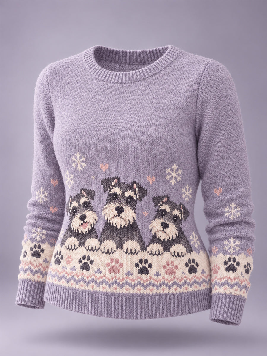 Women's Cute Winter Dogs Print Dog Lovers Casual Sweater