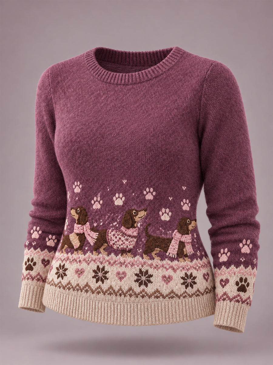 Women's Cute Winter Dachshunds Print Dog Lovers Casual Sweater