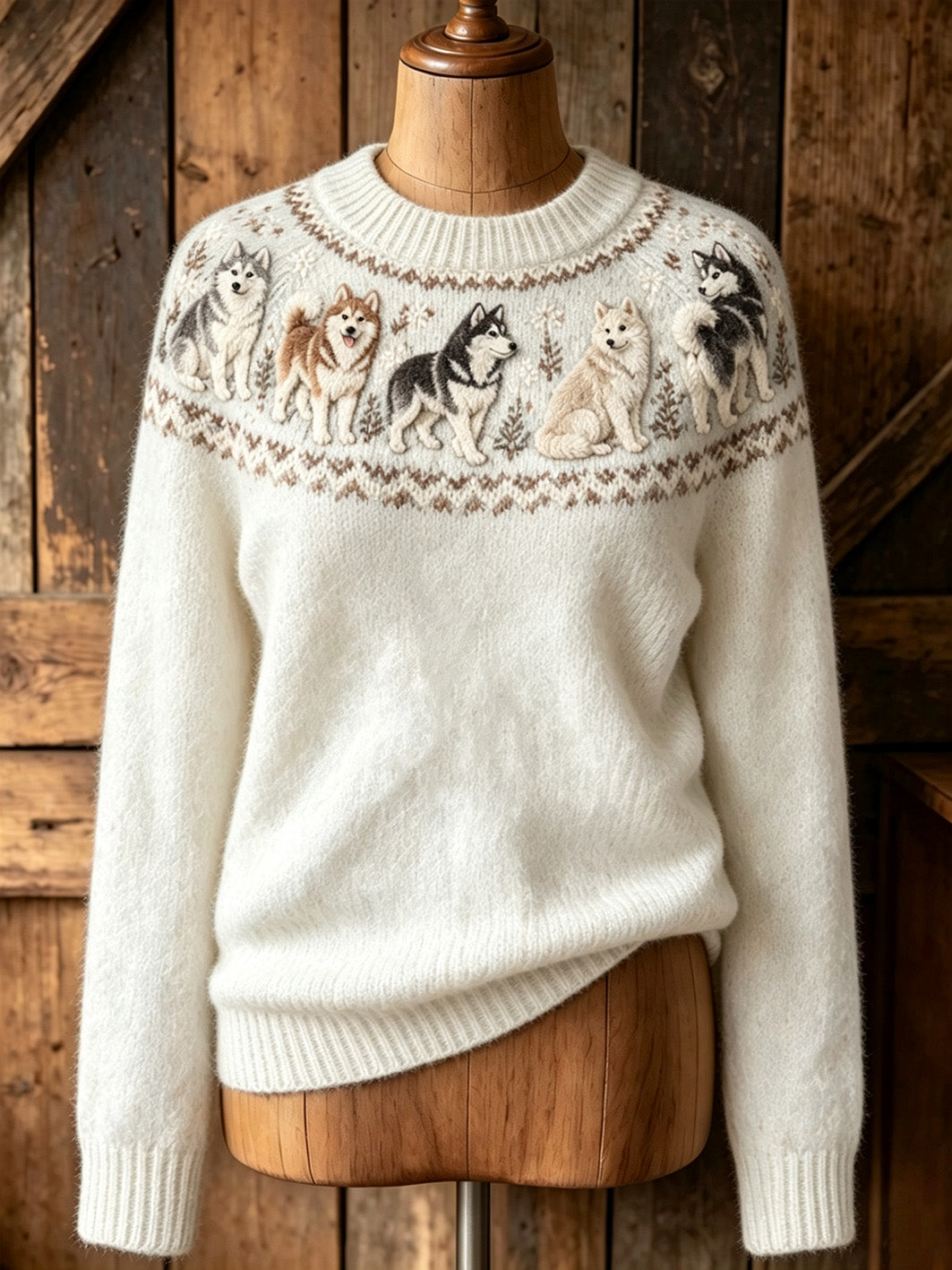 Women's cute puppy design casual long-sleeve sweater
