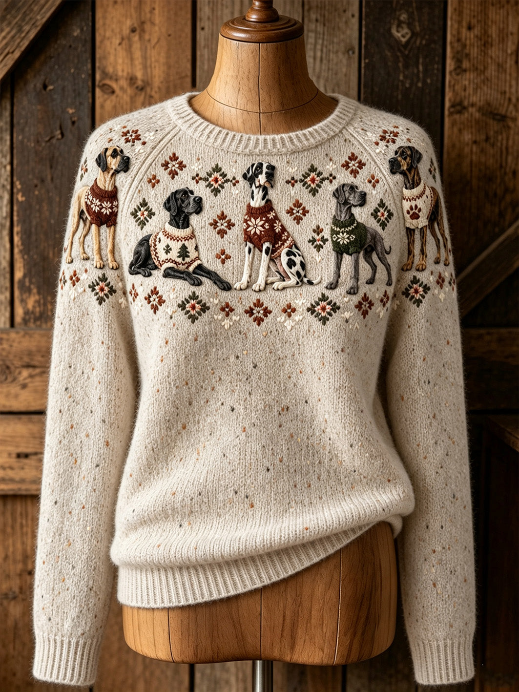 Women's Dog Pattern Casual Raglan Sleeve Sweater