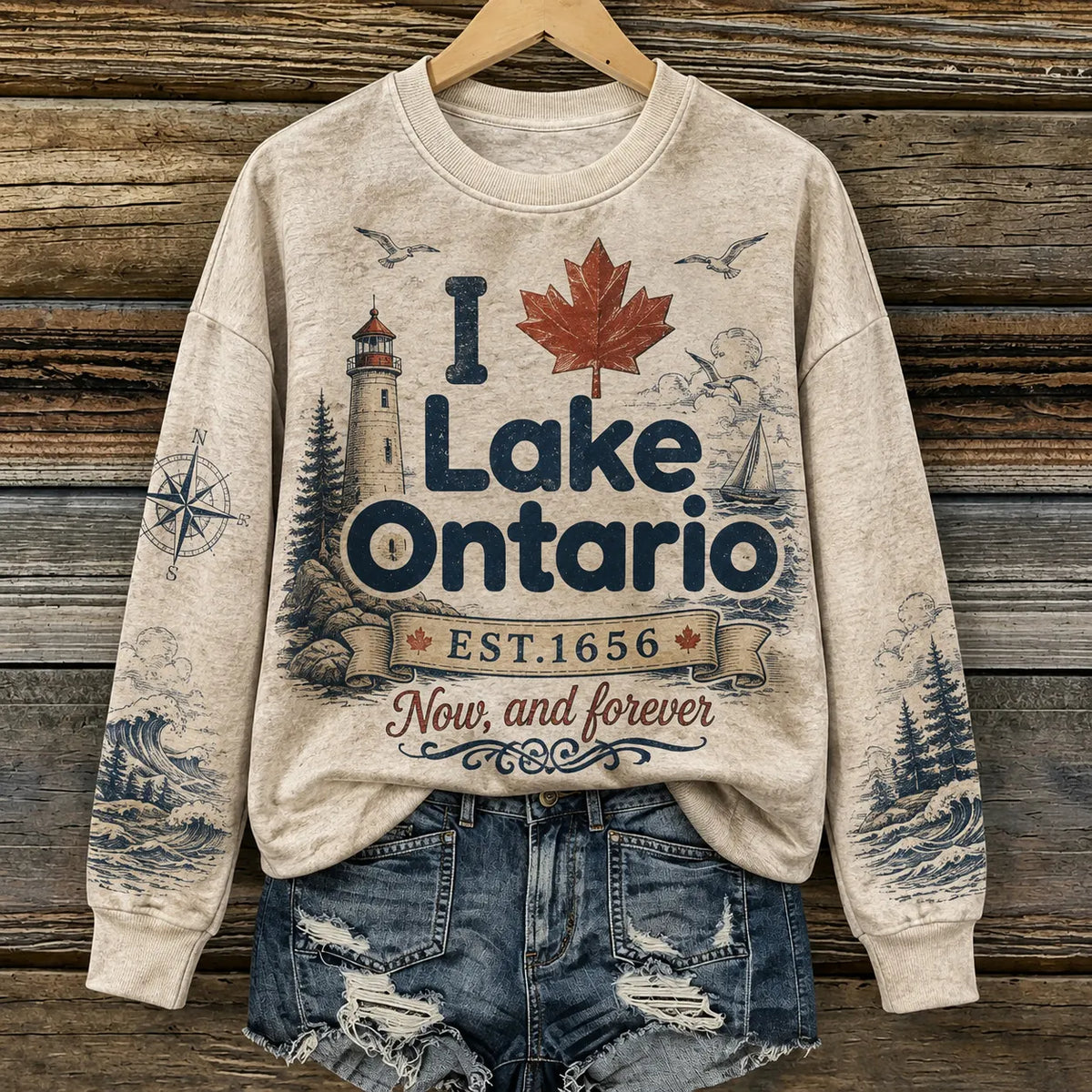 Women's Retro Lake Ontario Print Sweatshirt
