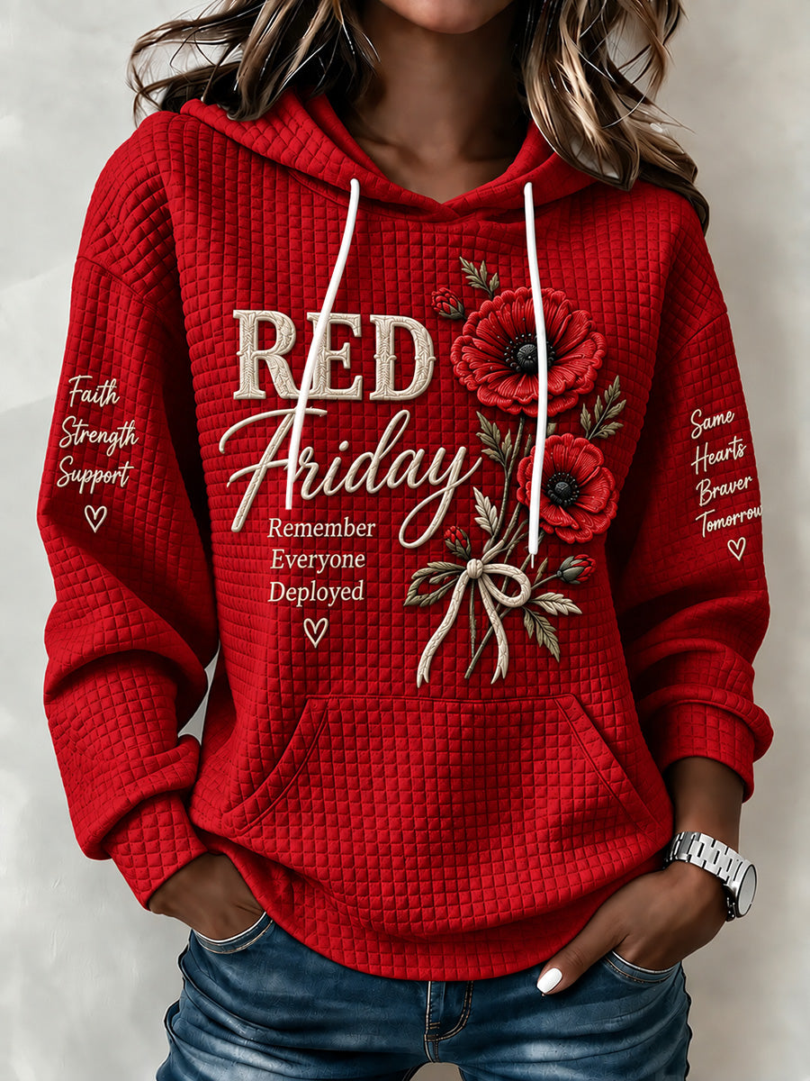 Women's Red Friday Print Waffle Hoodie