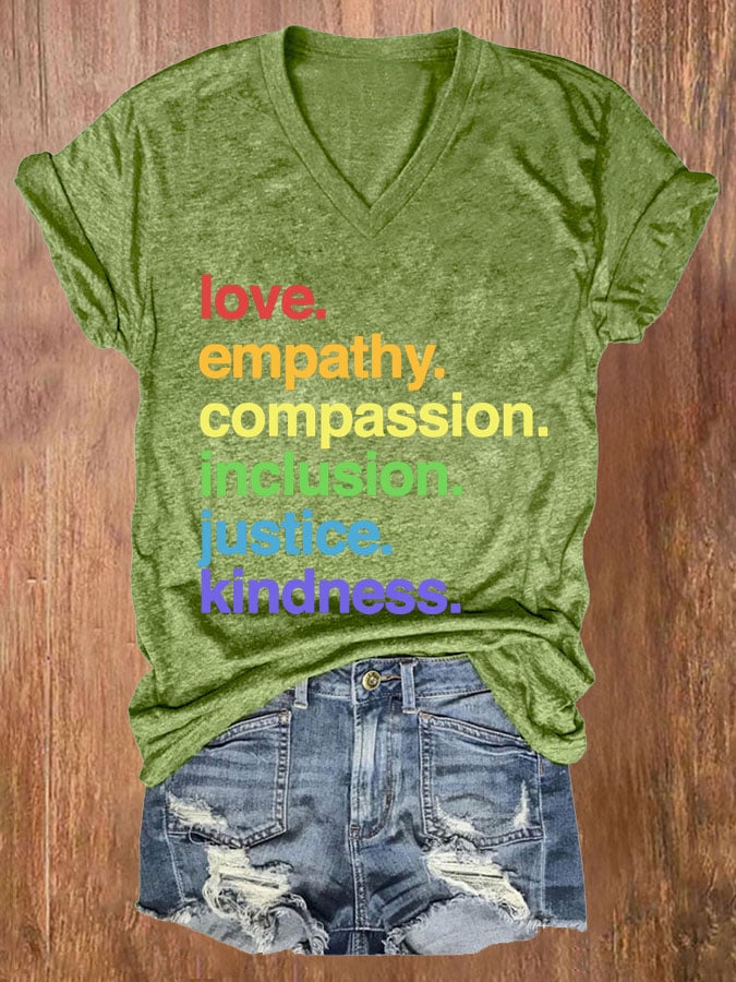 Women's Kindness Is Pride Print V Neck Casual T-shirt