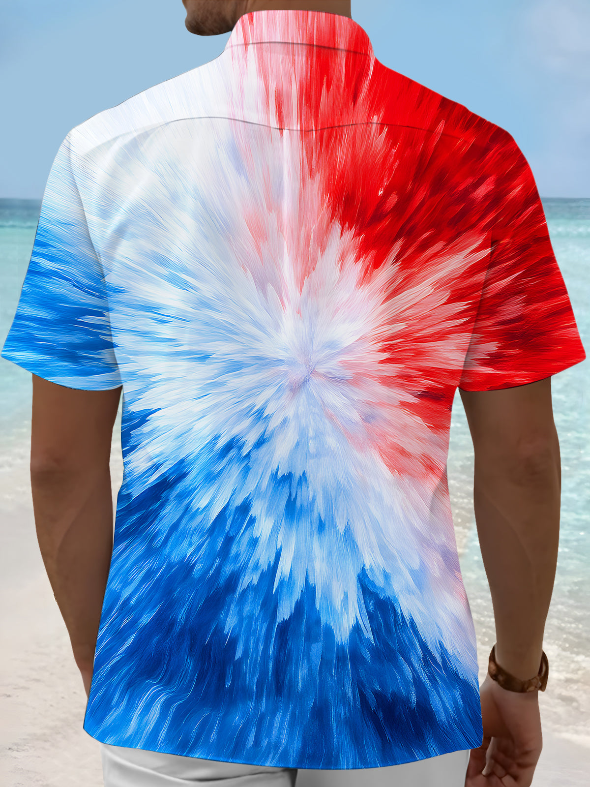 Independence Day Tie Dye Men's Pocket Short Sleeve Shirts