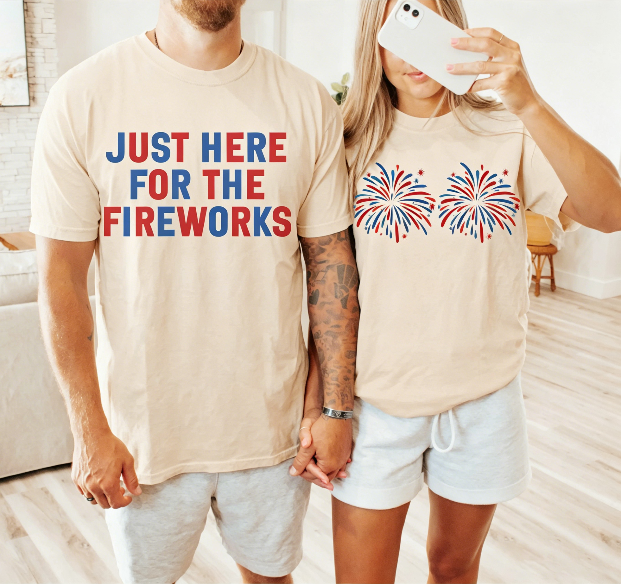 Humor 4th of July Matching Shirts for Couples, Independence Day Fireworks Tees