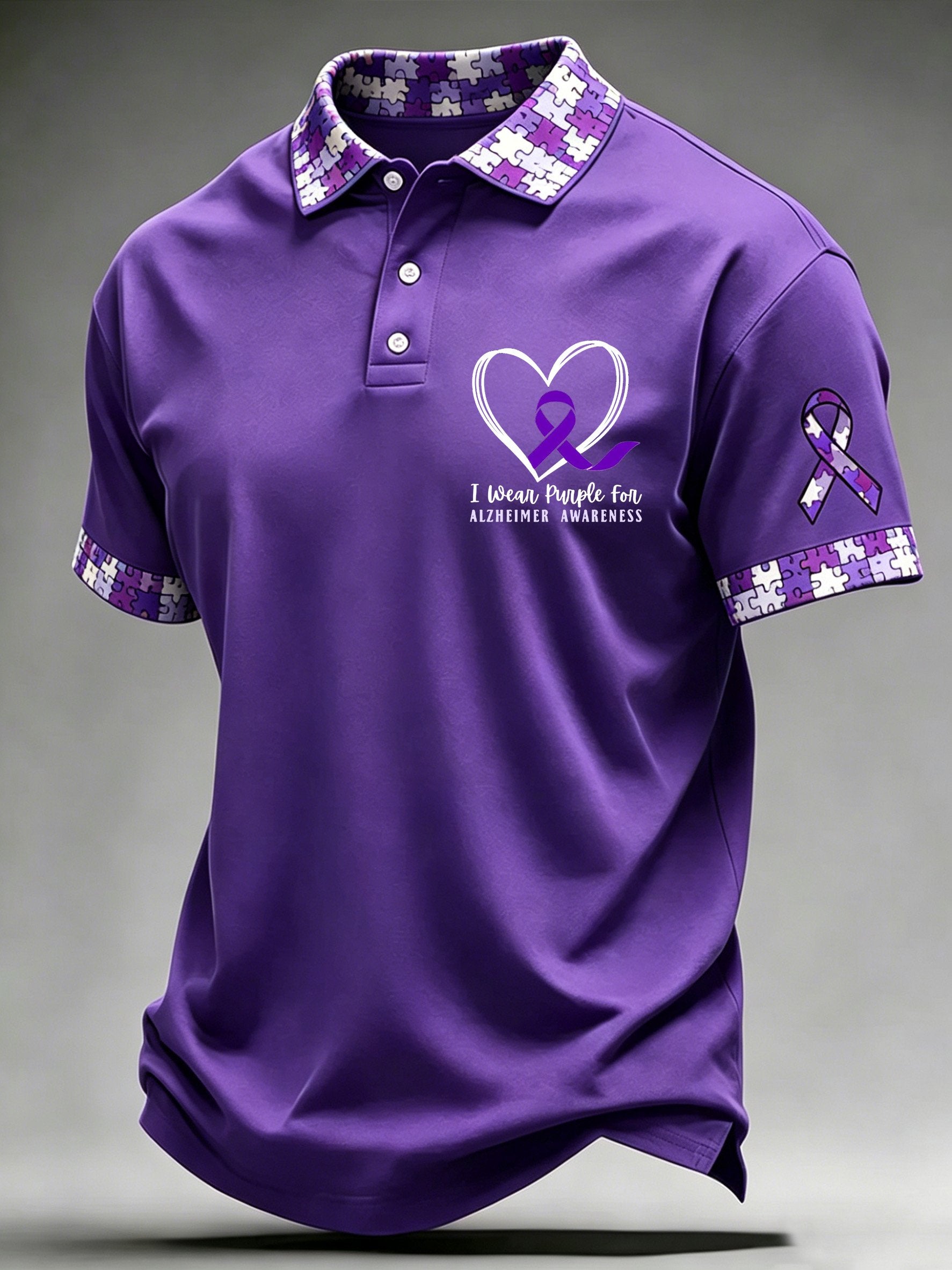 Men's Alzheimer's Awareness Printed Polo Shirt