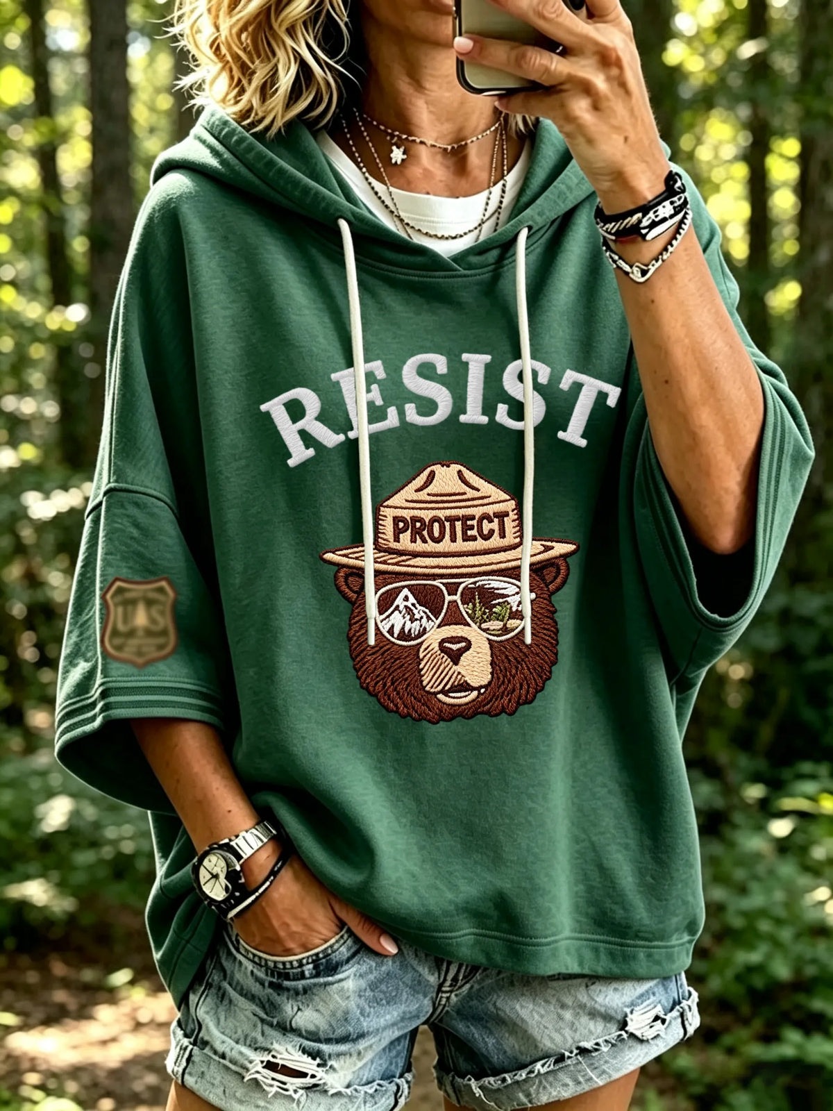 Women's Retro Protect Our Forest Print Hoodie