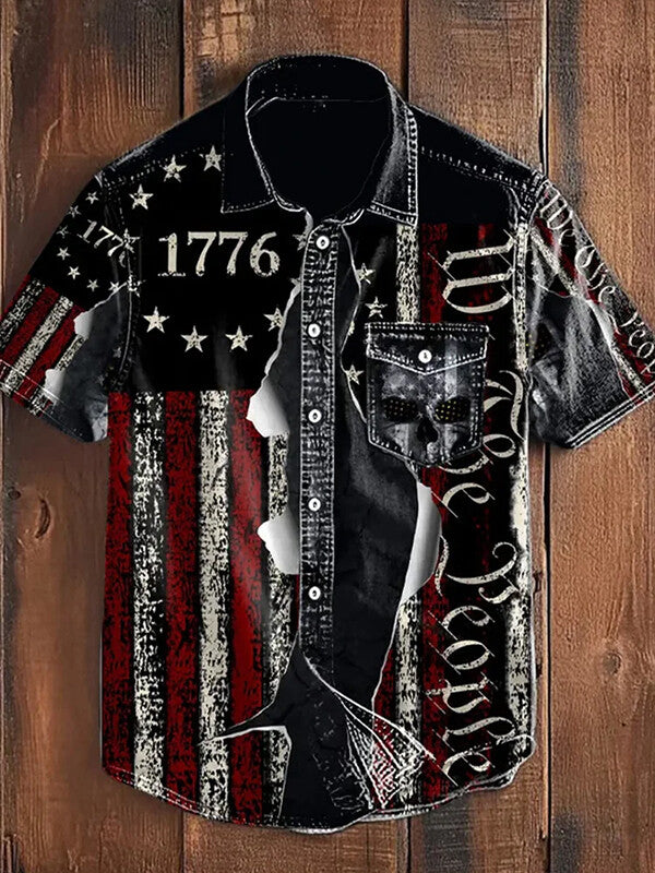 Men's 1776 We The People American Flag Art Print Casual Shirt